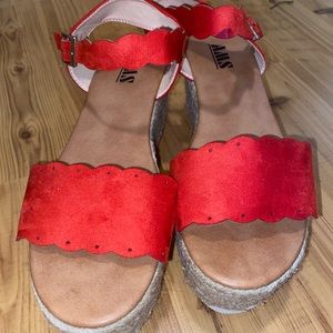 Red espadrille platform sandals